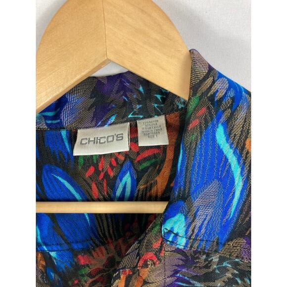 Chicos Silk Blend Multicolor Jewel Tone colorful jacket Size 1 / Large - Picture 3 of 5